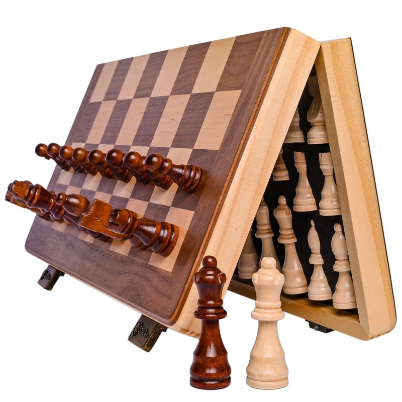 Chess Armory 15 Inch Magnetic Wooden Chess Set for Adults Kids Folding Travel Chess Board with Handcrafted Staunton Pieces Extra Queens and Storage Slots - Image 4