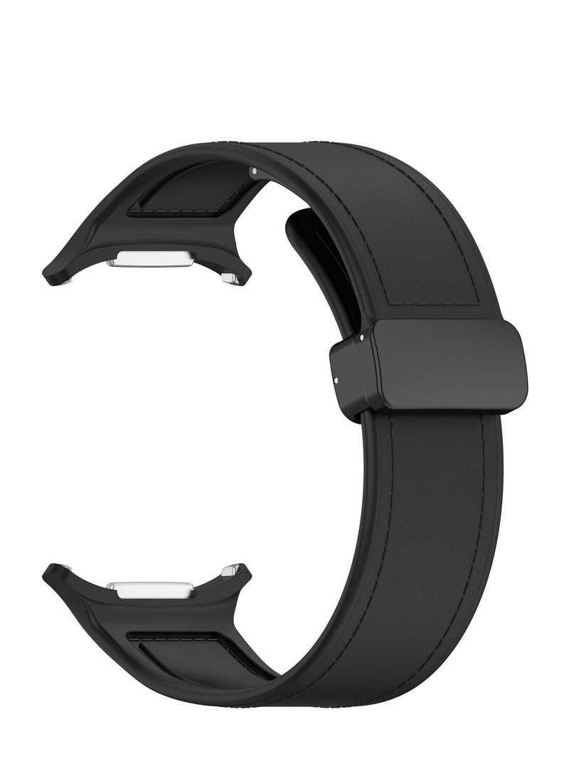 Watch Strap For Samsung Galaxy Watch Ultra 47mm Silicone+ Leather Strap Magnetic Closure Wristband Suitable For Samsung Galaxy Watch Ultra Band (Black)