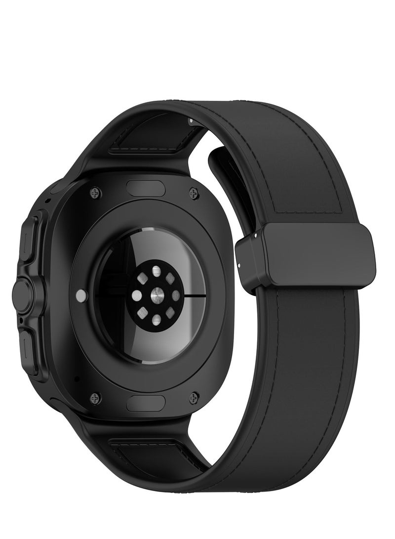 Watch Strap For Samsung Galaxy Watch Ultra 47mm Silicone+ Leather Strap Magnetic Closure Wristband Suitable For Samsung Galaxy Watch Ultra Band (Black)