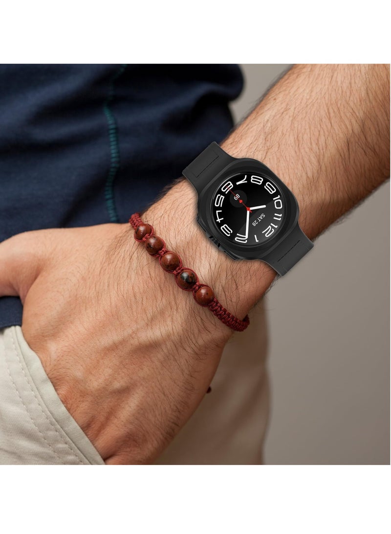 Watch Strap For Samsung Galaxy Watch Ultra 47mm Silicone+ Leather Strap Magnetic Closure Wristband Suitable For Samsung Galaxy Watch Ultra Band (Black)
