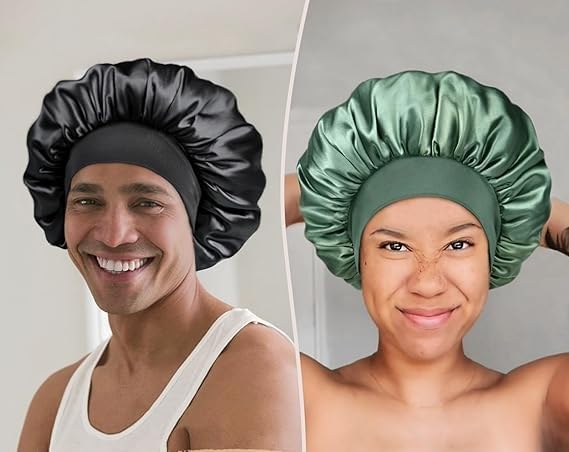 Candibella Silk Bonnet for Hair - Adjustable Cap for Sleeping, Satin Bonnet for Curly Hair With Soft Jersey Fabric Band, Stylish and Comfy for Men and Women (Black) - Image 4