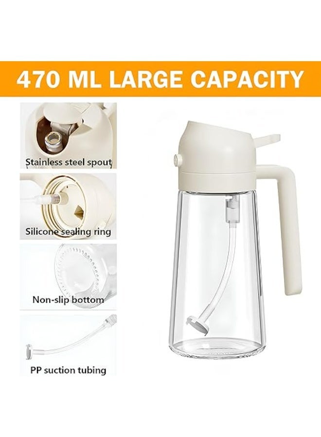 DUNISO 2 in 1 Olive Oil Spray Bottle and Dispenser,470ml Oil Dispenser Bottle,Leak proof,Suitable for Air Fryer, Cooking, Frying, Salad, BBQ, Baking, Grill (White) - Image 2