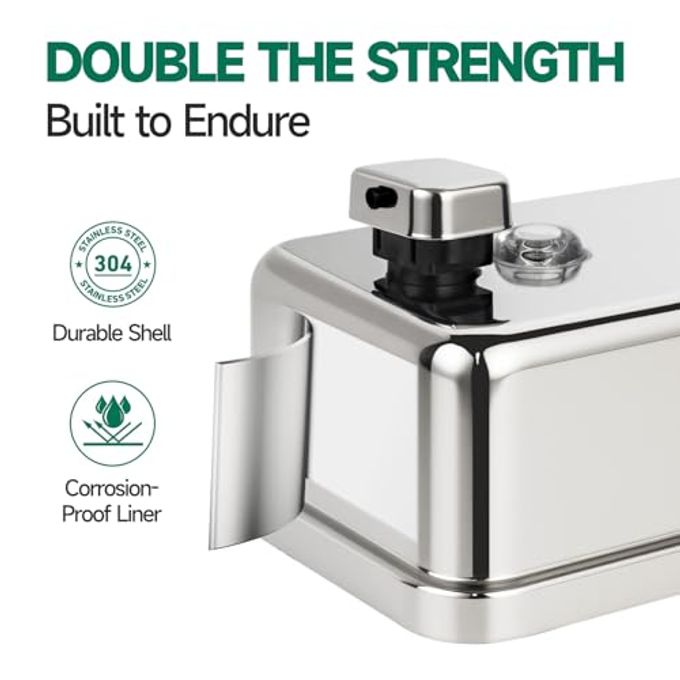 anydry Commercial Wall Mounted Soap Dispenser 37Oz 1100Ml Large Capacity Polished Stainless Steel Manual Dispenser For High Traffic Restrooms - Image 5