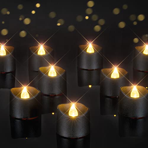 Homemory Black Tea Lights Candles Battery Operated, 200+Hour Flameless Flickering Fake Electric LED Colored Tealights Candles for Halloween, Theme Party, Wedding Table Decor, Holiday Decor, 12-Pack - Image 1