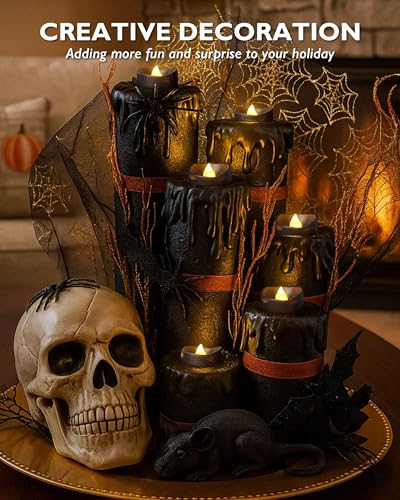 Homemory Black Tea Lights Candles Battery Operated, 200+Hour Flameless Flickering Fake Electric LED Colored Tealights Candles for Halloween, Theme Party, Wedding Table Decor, Holiday Decor, 12-Pack - Image 2