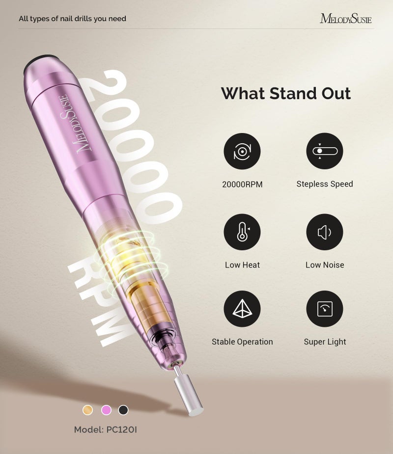 MelodySusie Pen-Shaped Portable USB Nail Drill, PC120I 20000RPM Electric Nail File with Compact Design for All Nail Care, Manicure Polishing, Shaping & Gel Removal at Home for Beginners - Image 4