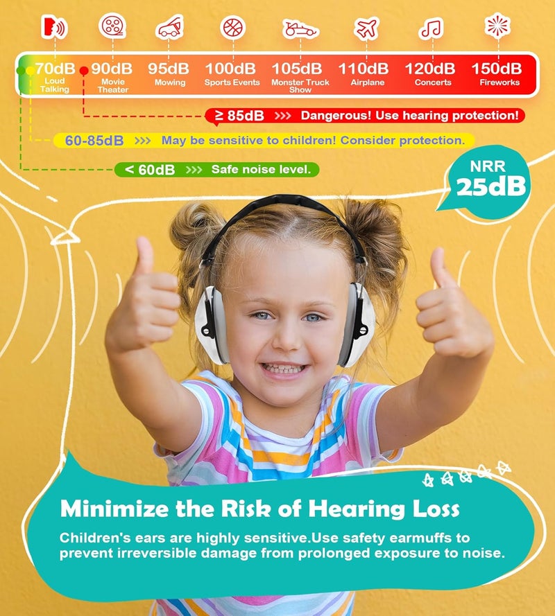 PROHEAR 032 2.0 Noise Cancelling Headphones for Kids - 25dB Noise Reduction - Adjustable Sensory Ear Protection Muffs for Concert, Fireworks, Monster Truck Shows, School - White - Image 2
