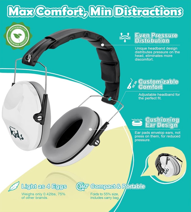 PROHEAR 032 2.0 Noise Cancelling Headphones for Kids - 25dB Noise Reduction - Adjustable Sensory Ear Protection Muffs for Concert, Fireworks, Monster Truck Shows, School - White - Image 5