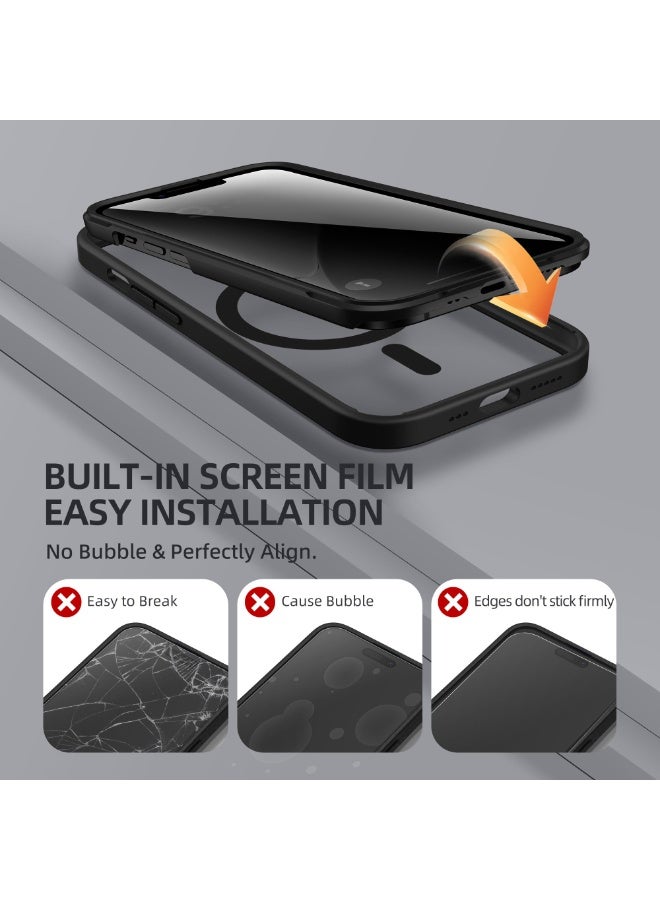 بيرفي جراب مغناطيسي لهاتف iPhone 14، متوافق مع MagSafe، واقي شاشة مدمج للخصوصية وحماية مطورة للكاميرا، جراب هاتف كامل الجسم مضاد للتجسس ومقاوم للصدمات مقاس 14 بوصة و6.1 بوصة، أسود - Image 5