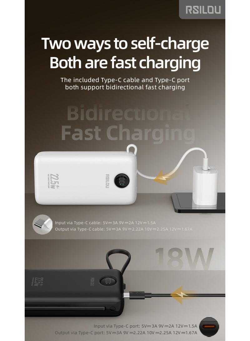 rsilou RSILOU R1022 20000mAh Fast charging Power Bank with LED Display and built in USB-C & Lighning cables - Image 2