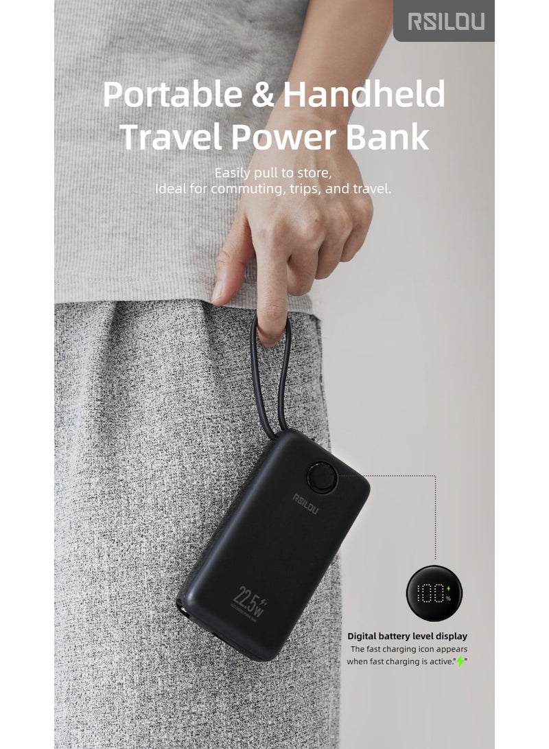 RSILOU- R1022 20000mAh Fast Charging Power Bank with LED Display – Built-in USB-C & Lightning Cables, Intelligent Overcharge Protection, Type-C Input, Travel- Black - Image 4