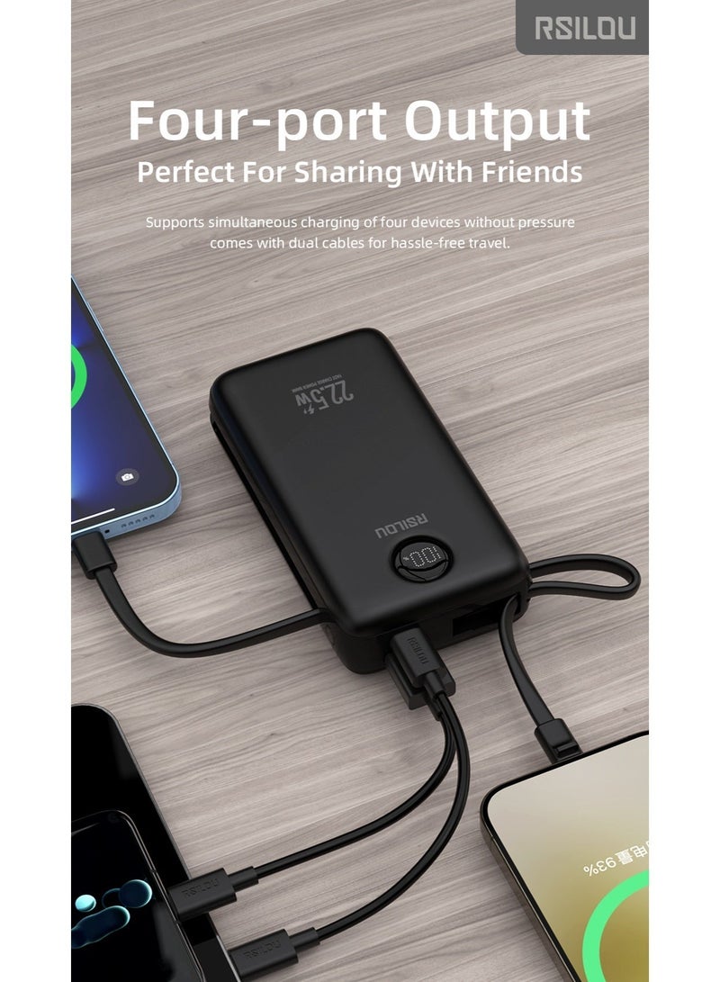 RSILOU- R1022 20000mAh Fast Charging Power Bank with LED Display – Built-in USB-C & Lightning Cables, Intelligent Overcharge Protection, Type-C Input, Travel- Black - Image 2