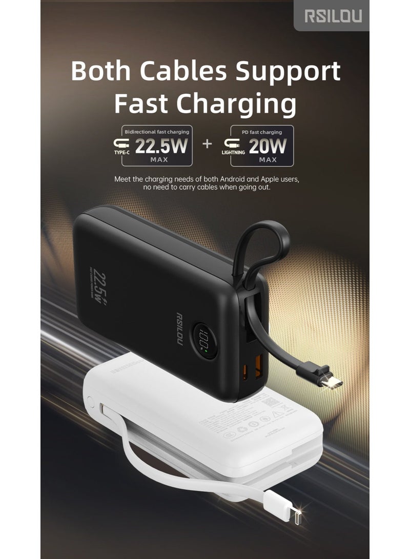 RSILOU- R1022 20000mAh Fast Charging Power Bank with LED Display – Built-in USB-C & Lightning Cables, Intelligent Overcharge Protection, Type-C Input, Travel- Black - Image 5
