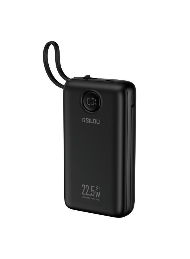 RSILOU- R1022 20000mAh Fast Charging Power Bank with LED Display – Built-in USB-C & Lightning Cables, Intelligent Overcharge Protection, Type-C Input, Travel- Black - Image 1