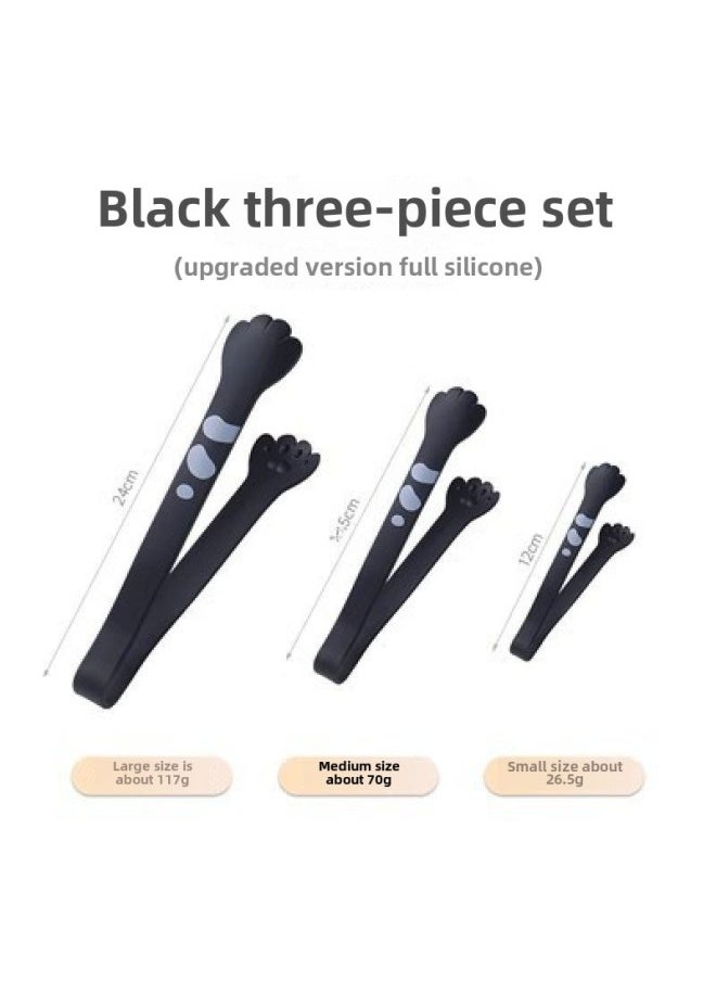 Generic - Silicone Food Clip Plastic Non-dirty Hands Snack Clip Cute Cat Claw Clip Kitchen High Temperature Food Clip Potato Chips Clip-Colour:♉♈Integrated Silicone/high Temperature Resistance (black Three-piece Set) Upgraded Model♉♈ - Image 1