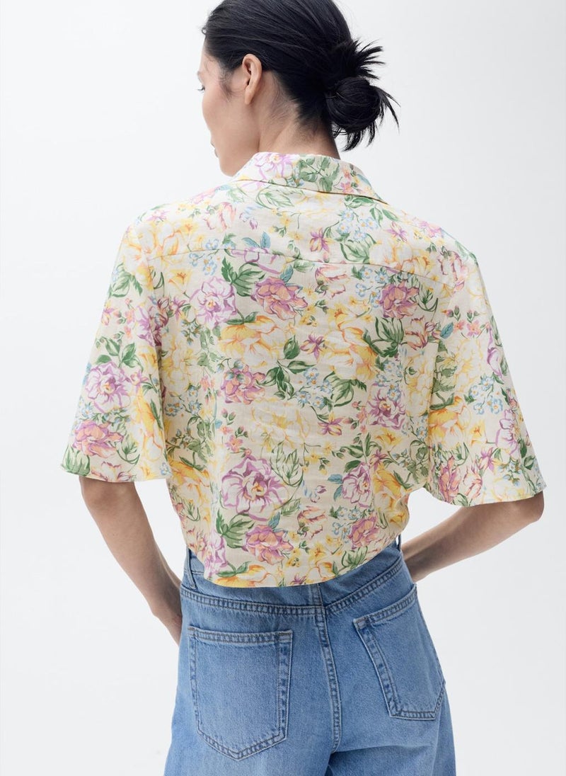 MANGO - Floral Linen With Knot Detail Shirt - Image 1