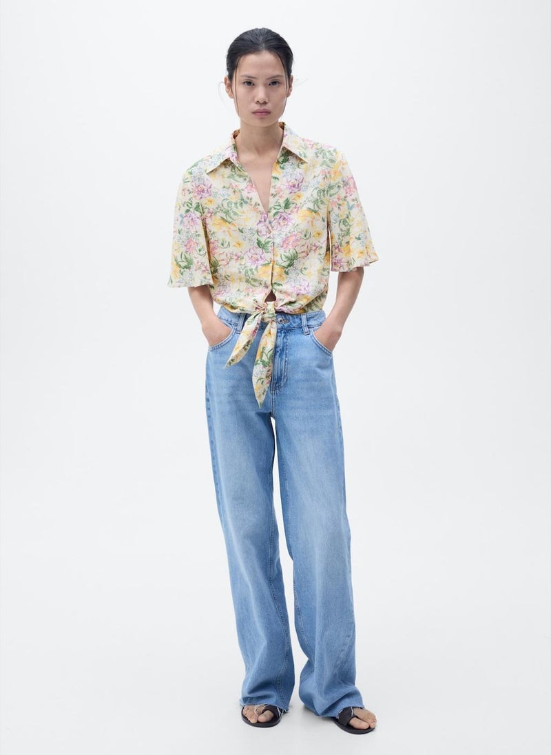 MANGO - Floral Linen With Knot Detail Shirt - Image 1