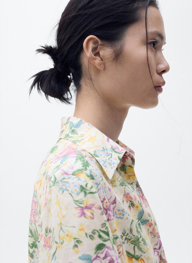 MANGO - Floral Linen With Knot Detail Shirt - Image 1