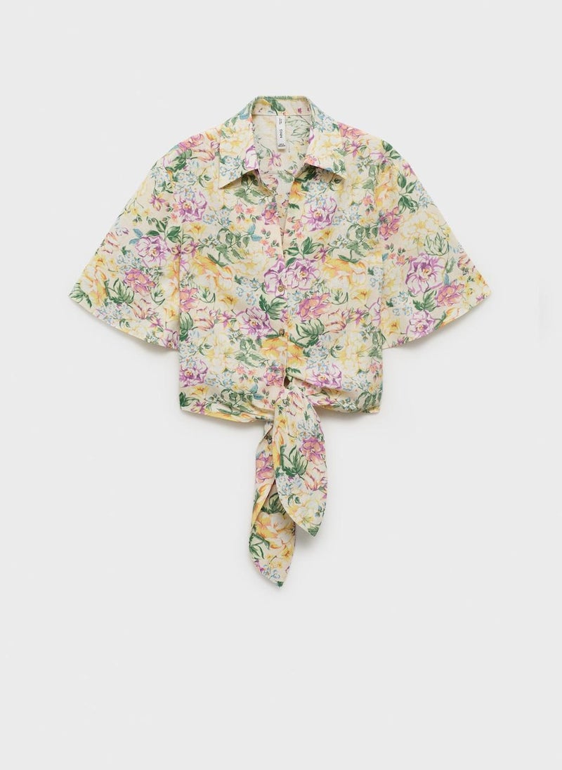 MANGO - Floral Linen With Knot Detail Shirt - Image 1