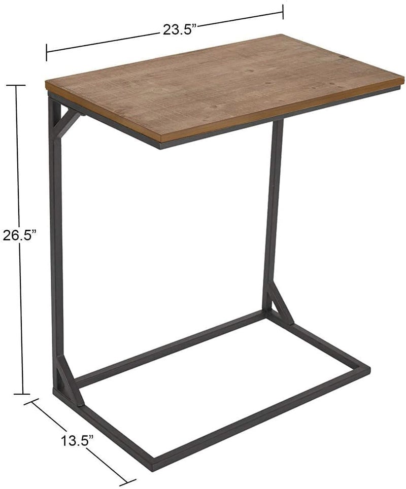 INDIAN DECOR INDIAN DECOR RW149 Rectangle C Shaped End Snack Side Table Slide Under Couch with Solid Wood Top for Sofa Coffee Laptop Living Room Bedroom Small Space 235X135X265  - Image 2
