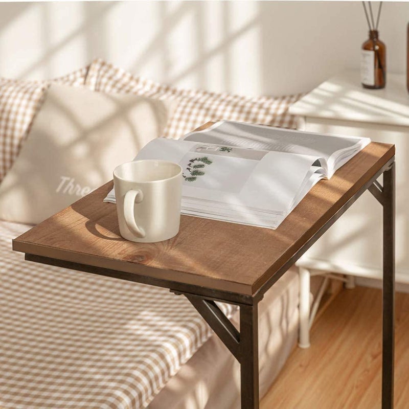INDIAN DECOR INDIAN DECOR RW149 Rectangle C Shaped End Snack Side Table Slide Under Couch with Solid Wood Top for Sofa Coffee Laptop Living Room Bedroom Small Space 235X135X265  - Image 4