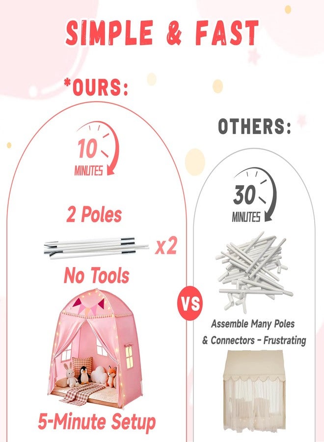 jiangcha Large Teepee Tent for Kids: with Star Lights & Flags - 3-Window Cone Ball Playhouse for Indoor & Outdoor - Portable & Foldable Gift for Boys & Girls - Pink, 59.1"x39.4"x59.1" - Image 5