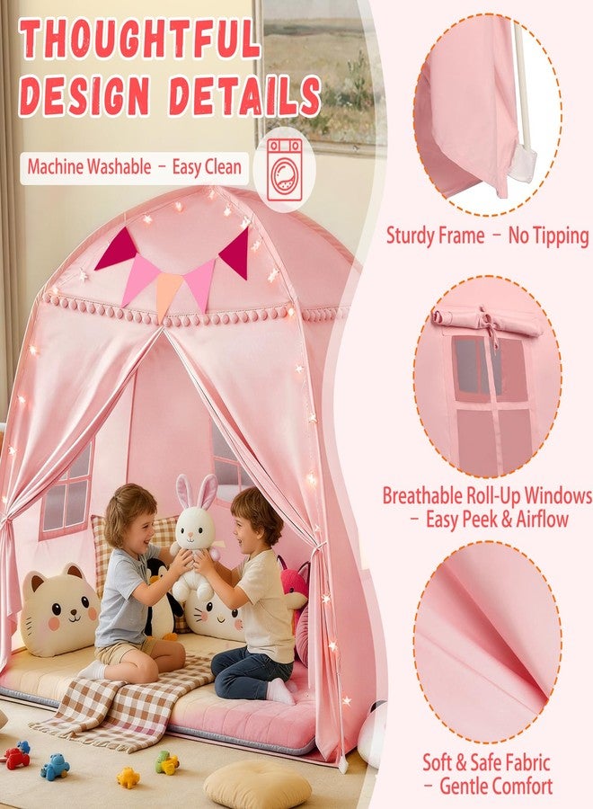 jiangcha Large Teepee Tent for Kids: with Star Lights & Flags - 3-Window Cone Ball Playhouse for Indoor & Outdoor - Portable & Foldable Gift for Boys & Girls - Pink, 59.1"x39.4"x59.1" - Image 4
