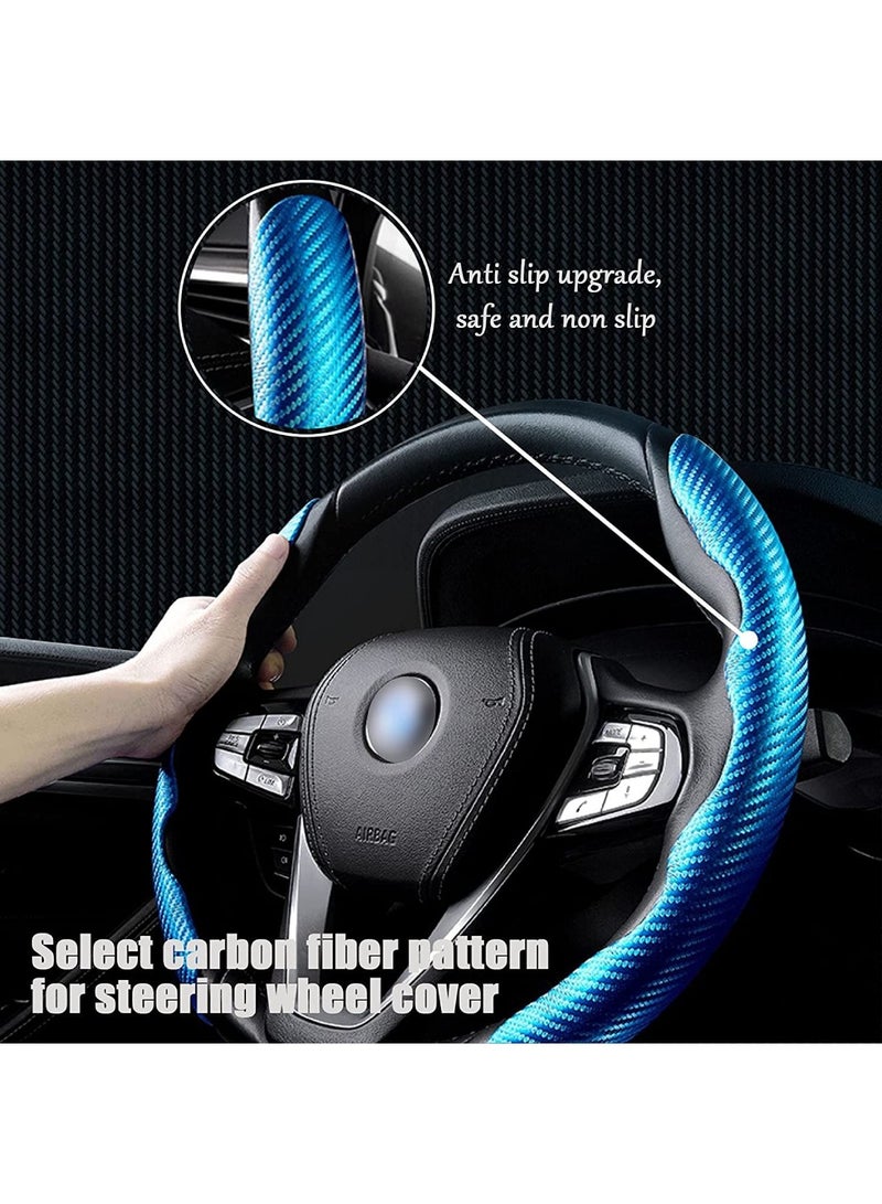 YONK New Carbon Fiber Steering Pattern Wheel Cover for Women&Man, Safe and Non-Slip Car Accessory Protector Wheel Cover Universal Automobile Interior Accessories Sport Blue - Image 3