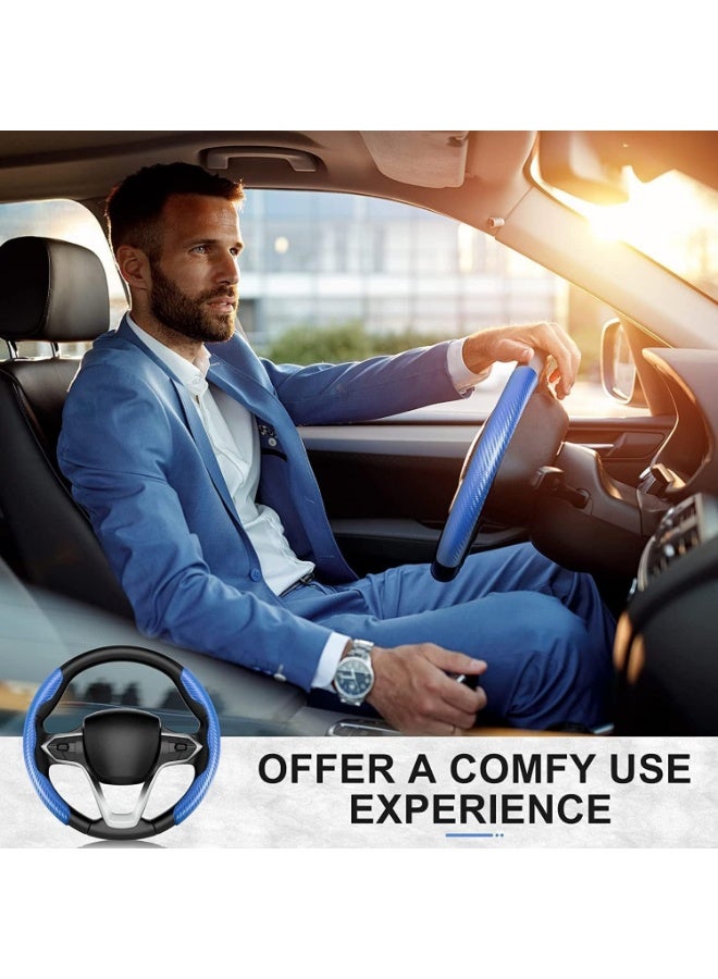 YONK New Carbon Fiber Steering Pattern Wheel Cover for Women&Man, Safe and Non-Slip Car Accessory Protector Wheel Cover Universal Automobile Interior Accessories Sport Blue - Image 2