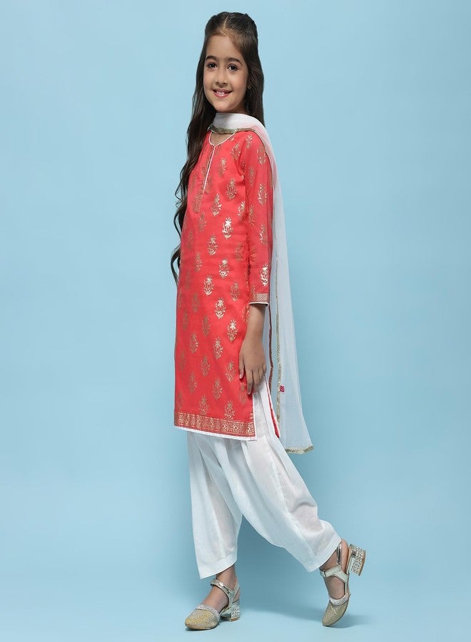 Biba Girls' Cotton Printed Straight Salwar Suit Set (Kw2953_Red_5) - Image 2