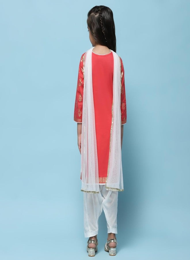 Biba Girls' Cotton Printed Straight Salwar Suit Set (Kw2953_Red_5) - Image 4
