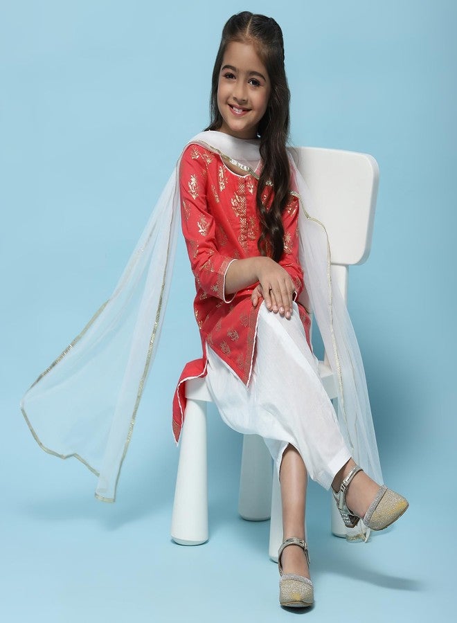 Biba Girls' Cotton Printed Straight Salwar Suit Set (Kw2953_Red_5) - Image 5