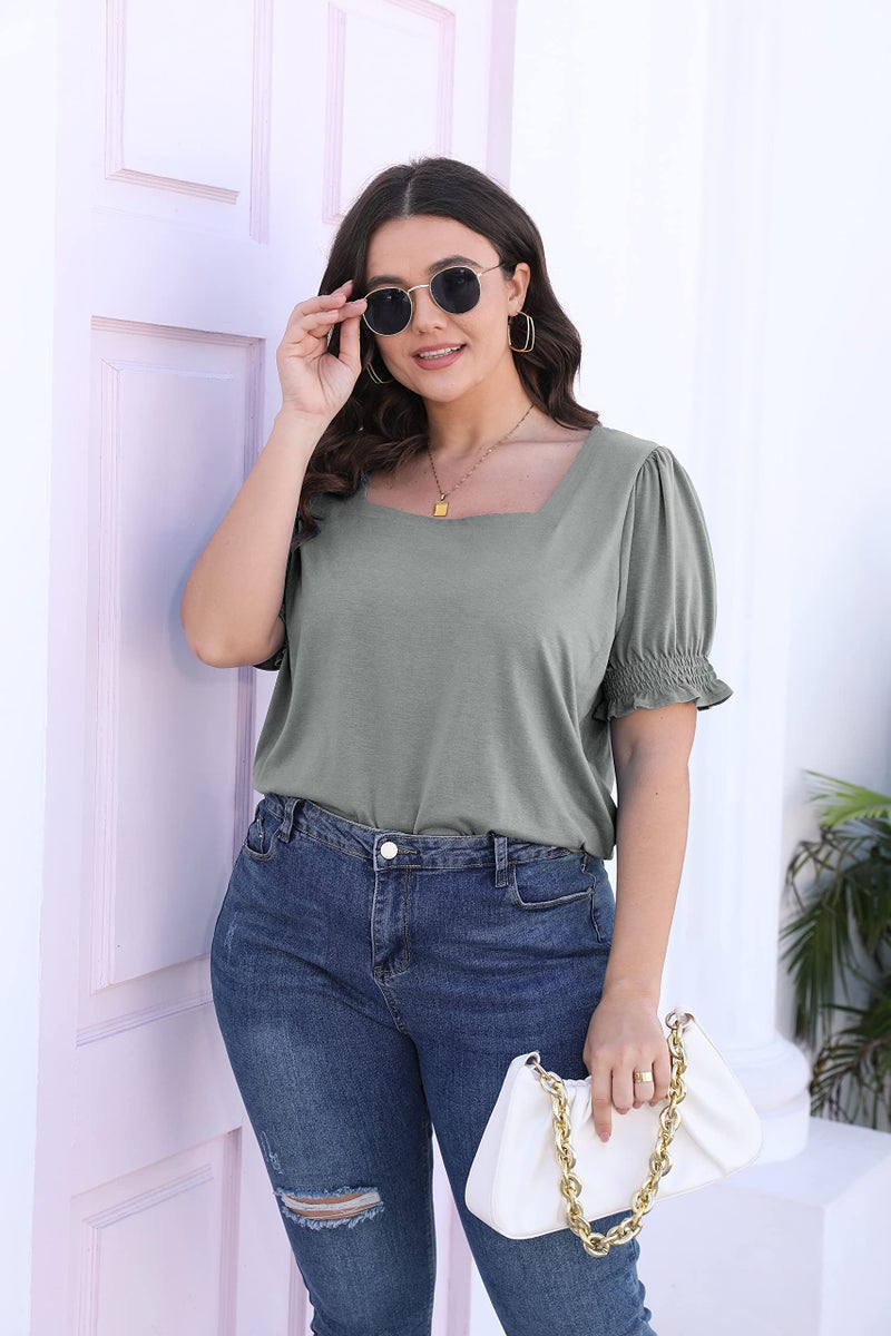 WIHOLL Womens Tops Dressy Casual Business Work Outfits Clothes Short Sleeve Grey S - Image 3