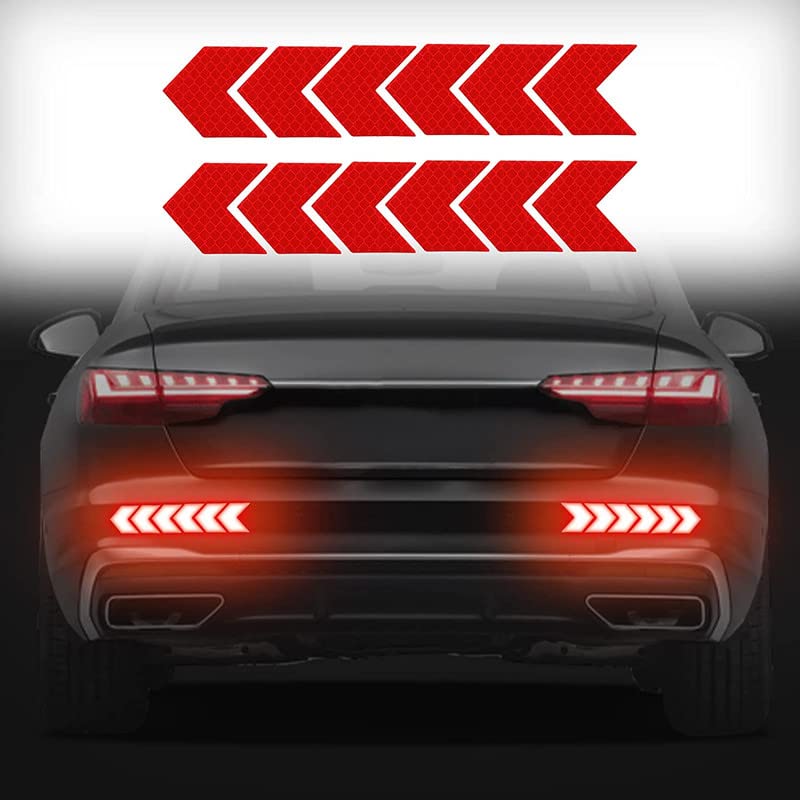 Allure Auto (Red) (12 Pcs) High-Intensity Reflective Safety Warning Arrow Decals Car Trunk Rear Bumper Guard Body Decoration Stickers Universal Compatible with Mahindra Genio - Image 1