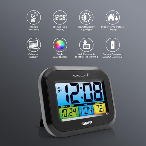SHARP Digital Alarm Clock with LCD Display – Always-On Backlight, Adjustable Brightness, Dual Alarms, USB Charging – Easy-to-Read Front View, Perfect for Bedroom, Office or Travel - Image 2