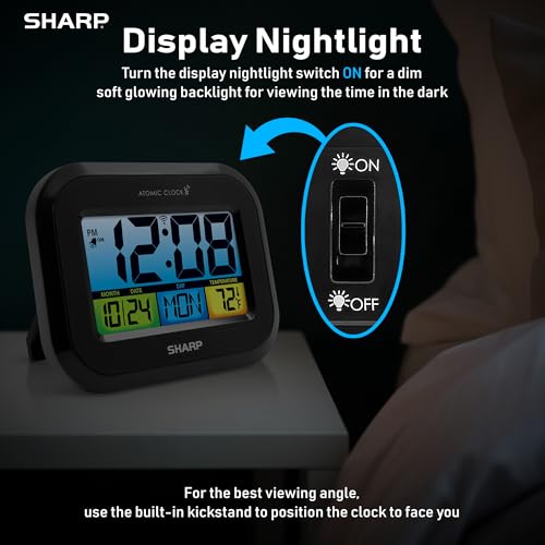 SHARP Digital Alarm Clock with LCD Display – Always-On Backlight, Adjustable Brightness, Dual Alarms, USB Charging – Easy-to-Read Front View, Perfect for Bedroom, Office or Travel - Image 4