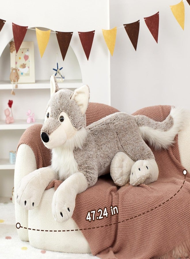 MaoGoLan Large Wolf Stuffed Animal for Boy, Giant Wolf Plush Toy for Girl, Stuffy Coyote for Kid, Realistic Stuffed Coyote Plush Pillow for Baby Shower, Birthday Gifts or Party Favor, 47 inches - Image 4