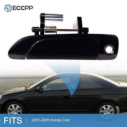 ECCPP مقبض باب ECCPP الخارجي الجانبي الأيسر للسائق لسيارة هوندا سيفيك 2001-2005 باللون الأسود الناعم - Image 2