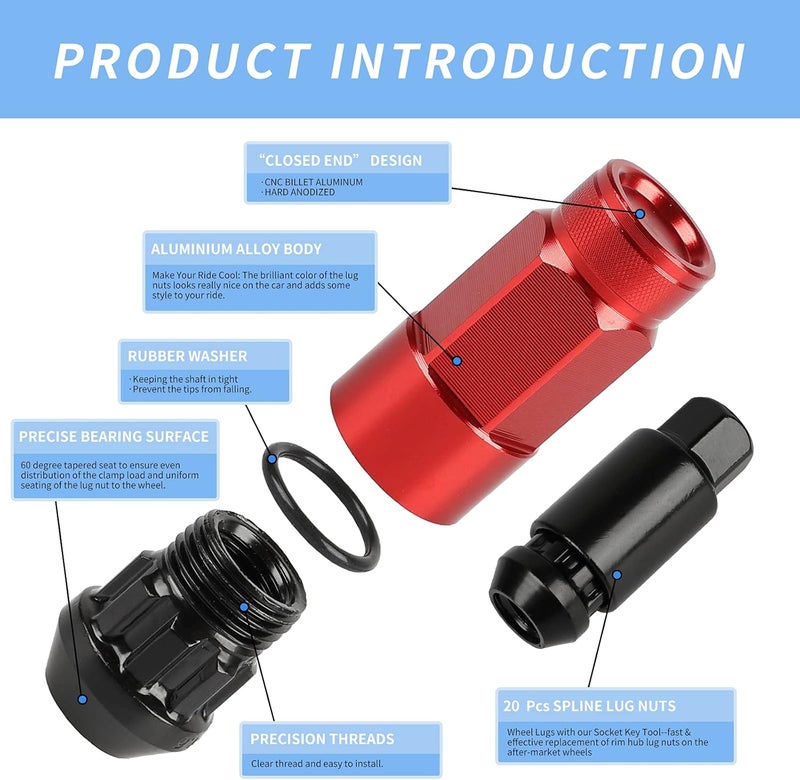 EZPROIT 20PCS Closed End Lug Nuts with Socket - Red - Image 5