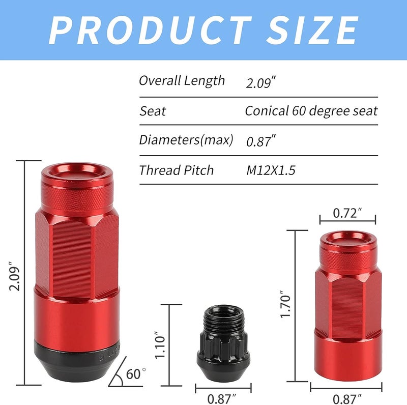 EZPROIT 20PCS Closed End Lug Nuts with Socket - Red - Image 2