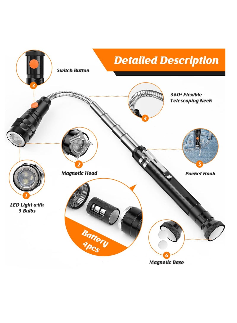 Magnetic Pickup Tool with 3 LED Lights, Birthday Gifts for Men, Extendable Magnetic Flashlight with 360° Rotation Telescoping Neck, Cool Gadgets Gifts for Men, Dad, Husband, Black - Image 2