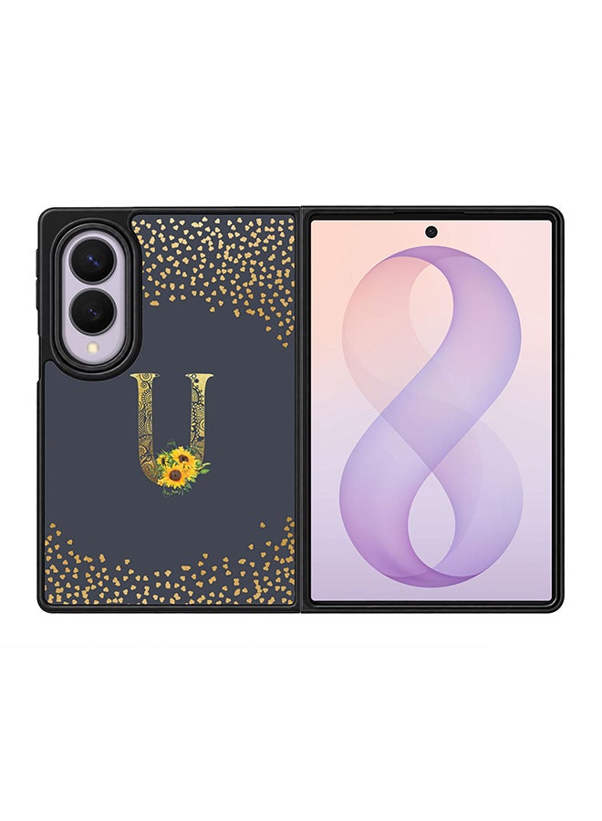 Stylizedd Rugged Case for Samsung Galaxy Z Fold8- Slim Fit Hybrid Rubber Cover Sunflower Monogram - U (Grey)