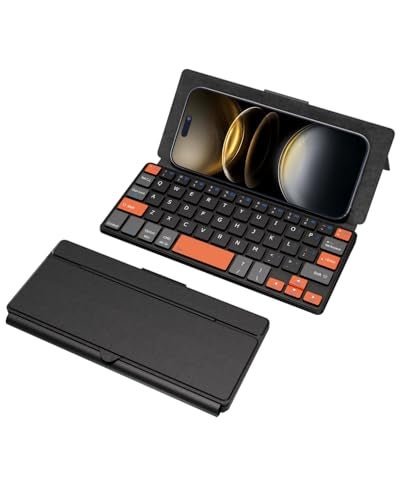 Doohoeek Universal Bluetooth Mini Keyboard, Wireless Compact Keyboard with Orange Navigation Keys & Any-Angle Stand for Android/iOS/Windows, Dual-Device Keypad for Phones/Galaxy Z Fold/iPad mini - Image 1