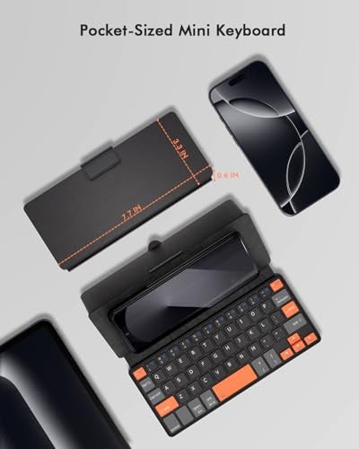 Doohoeek Universal Bluetooth Mini Keyboard, Wireless Compact Keyboard with Orange Navigation Keys & Any-Angle Stand for Android/iOS/Windows, Dual-Device Keypad for Phones/Galaxy Z Fold/iPad mini - Image 2
