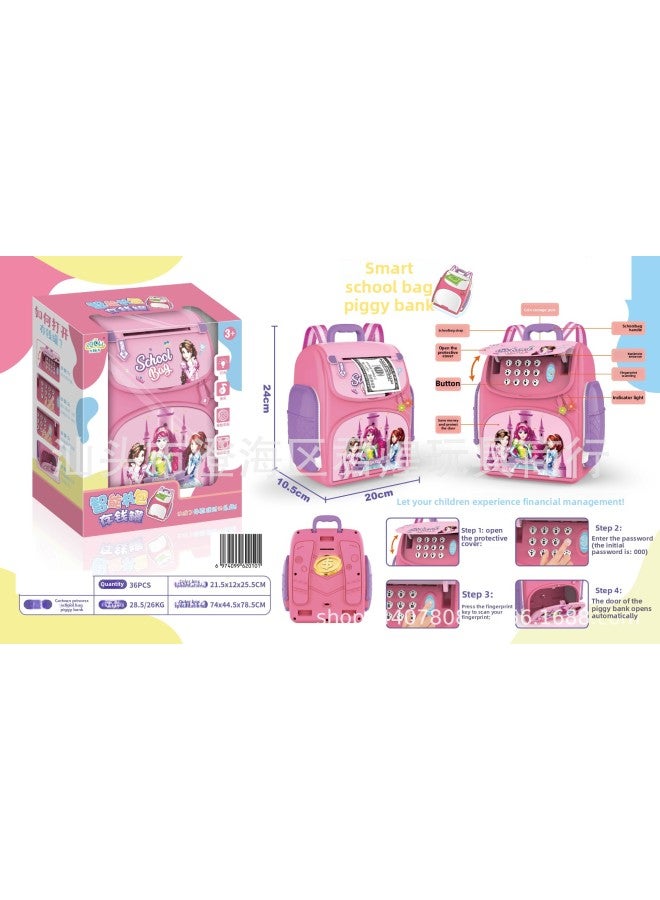 Electric Children's Piggy Bank Backpack Toy Fingerprint Cartoon Automatic Roll Piggy Bank Creative Toy Birthday Gift-Color:172653 Cartoon Princess Schoolbag Piggy Bank - Image 1