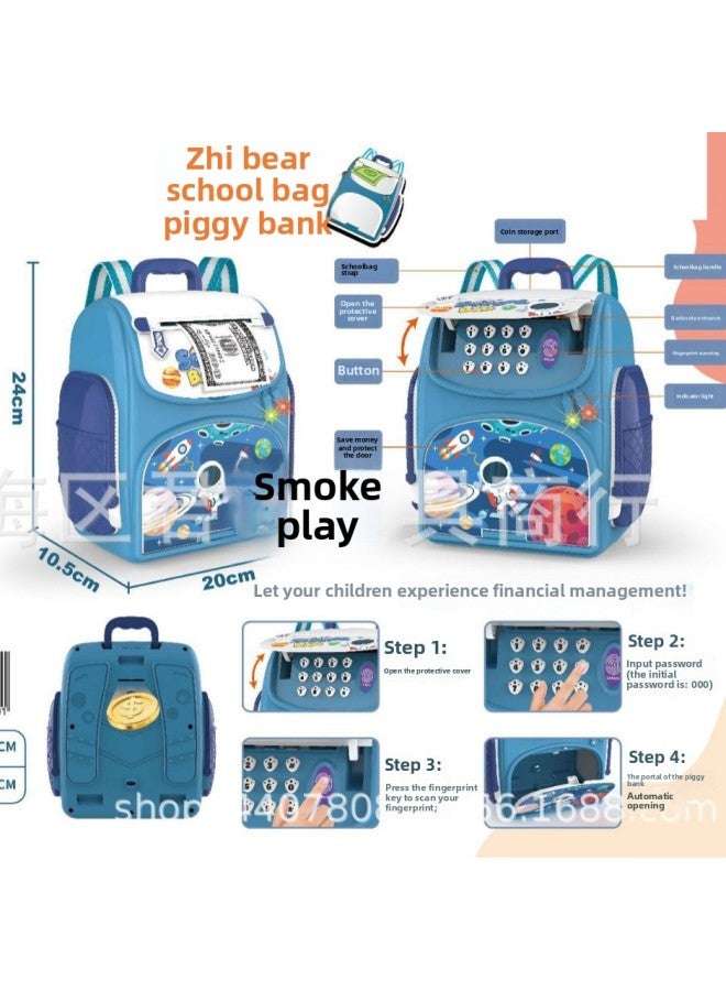 Electric Children's Piggy Bank Backpack Toy Fingerprint Cartoon Automatic Roll Piggy Bank Creative Toy Birthday Gift-Color:172653 Cartoon Princess Schoolbag Piggy Bank - Image 2