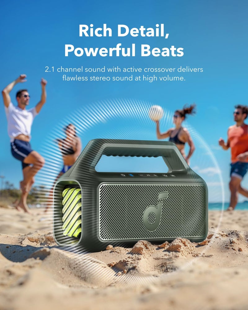 soundcore Boom 2 By Anker, Outdoor Speaker, 80W, Subwoofer, BassUp 2.0, 24H Playtime, IPX7 Waterproof, Floatable, RGB Lights, USB-C, Custom EQ, Bluetooth 5.3, Portable for Camping, Beach, and Backyard - Image 3