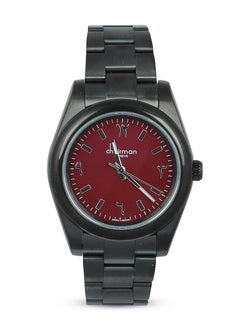 Chairman GENEVE Men's Stainless Steel Black Wrist Watch with Red Dial and Arabic Numbers  - Image 1