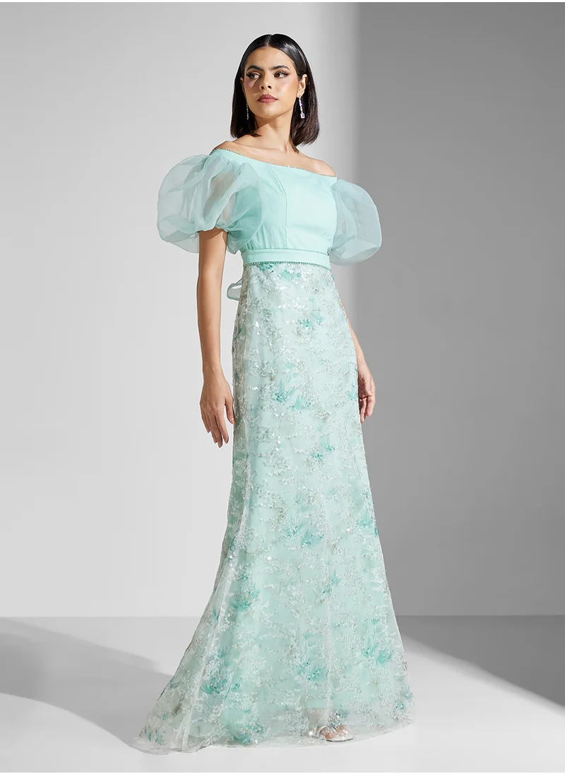 Namshi x Off Shoulder Embellished  Mermaid Gown