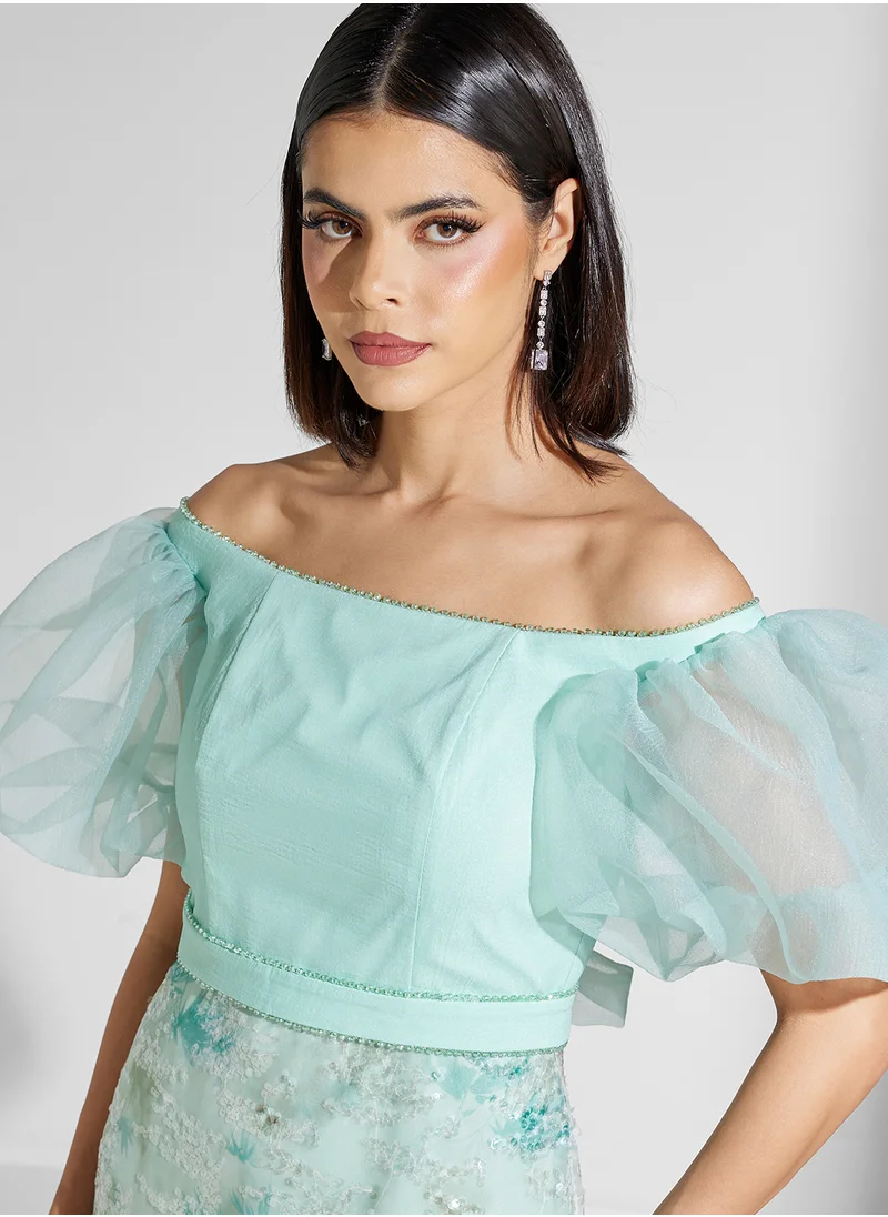 نمشي x Off Shoulder Embellished  Mermaid Gown